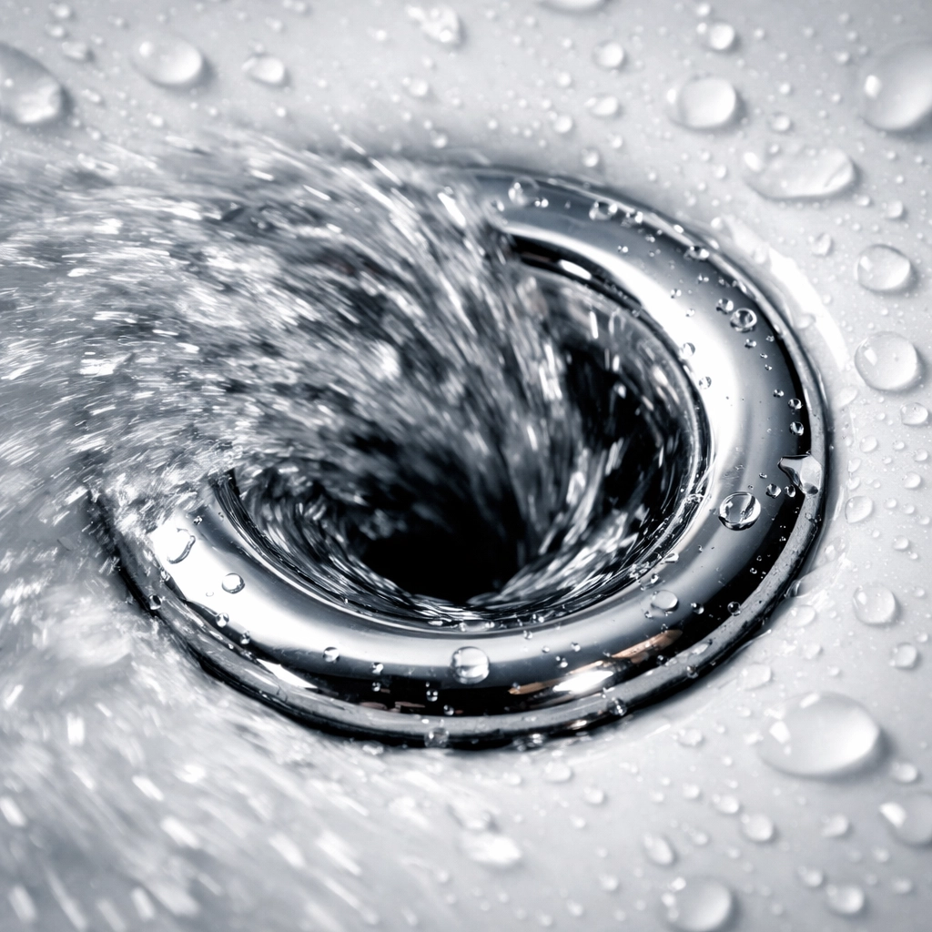 Water rapidly draining through 2-inch chrome drain in fastest draining walk-in tub