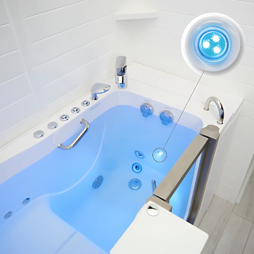 LED chromatherapy lighting feature in a walk-in bathtub