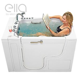 Ella TransferXXXL L-Shaped Outward Swing Door Wheelchair Accessible Acrylic Walk-In Bathtub with 2″ Dual Drain
