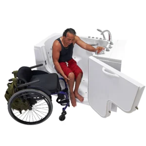 Ella Transfer L-Shaped Outward Swing Door Wheelchair Accessible Acrylic Walk-In Bathtub with 2″ Dual Drain