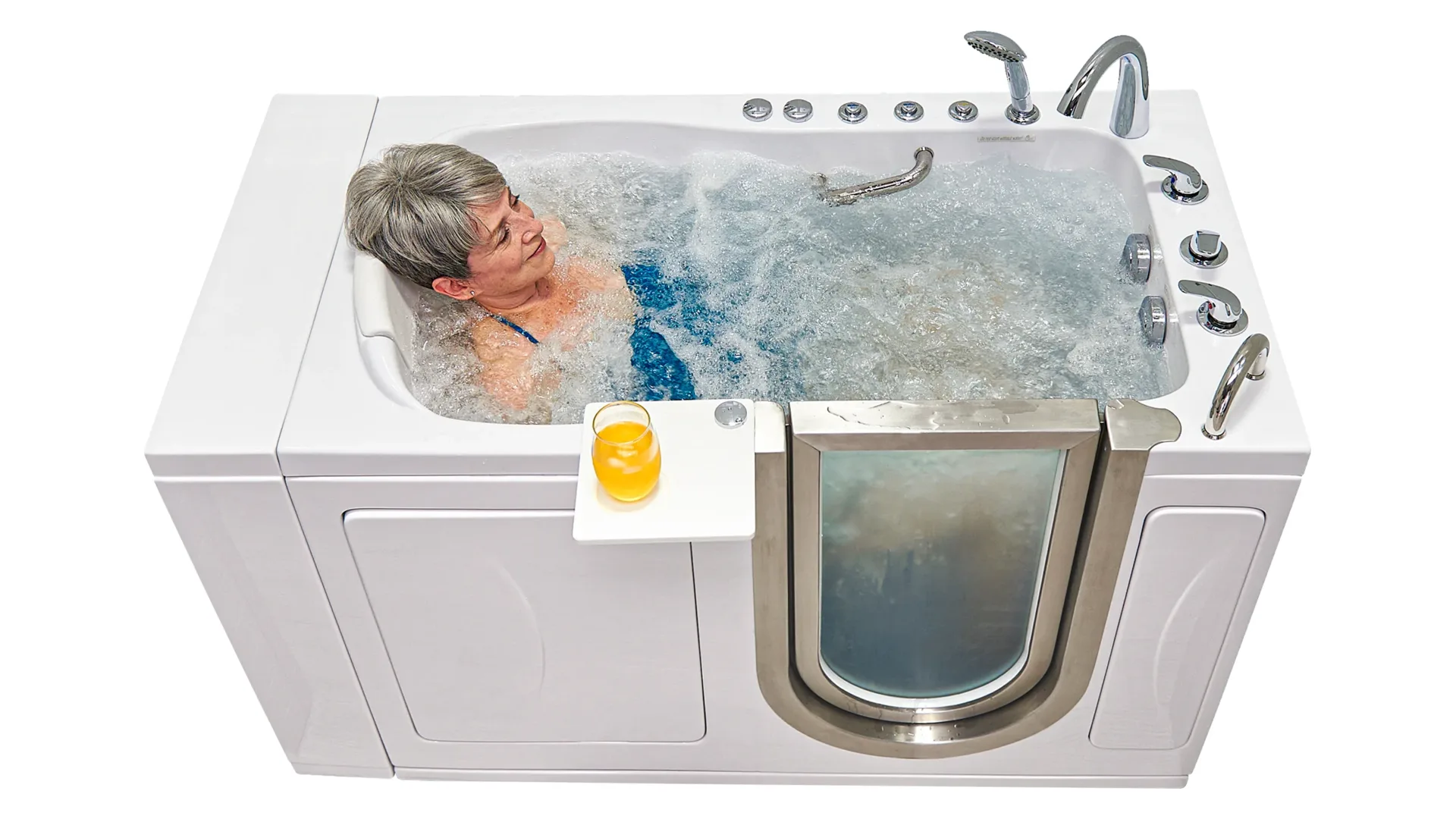 Ella Elite acrylic walk-in tub with stainless steel and glass door